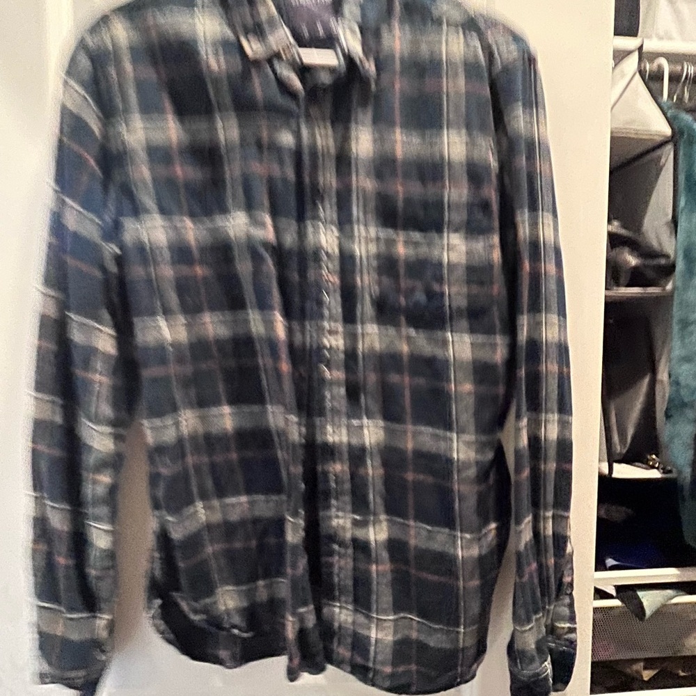 Denim & Flower Long Sleeve Plaid Shirt - Blue and White